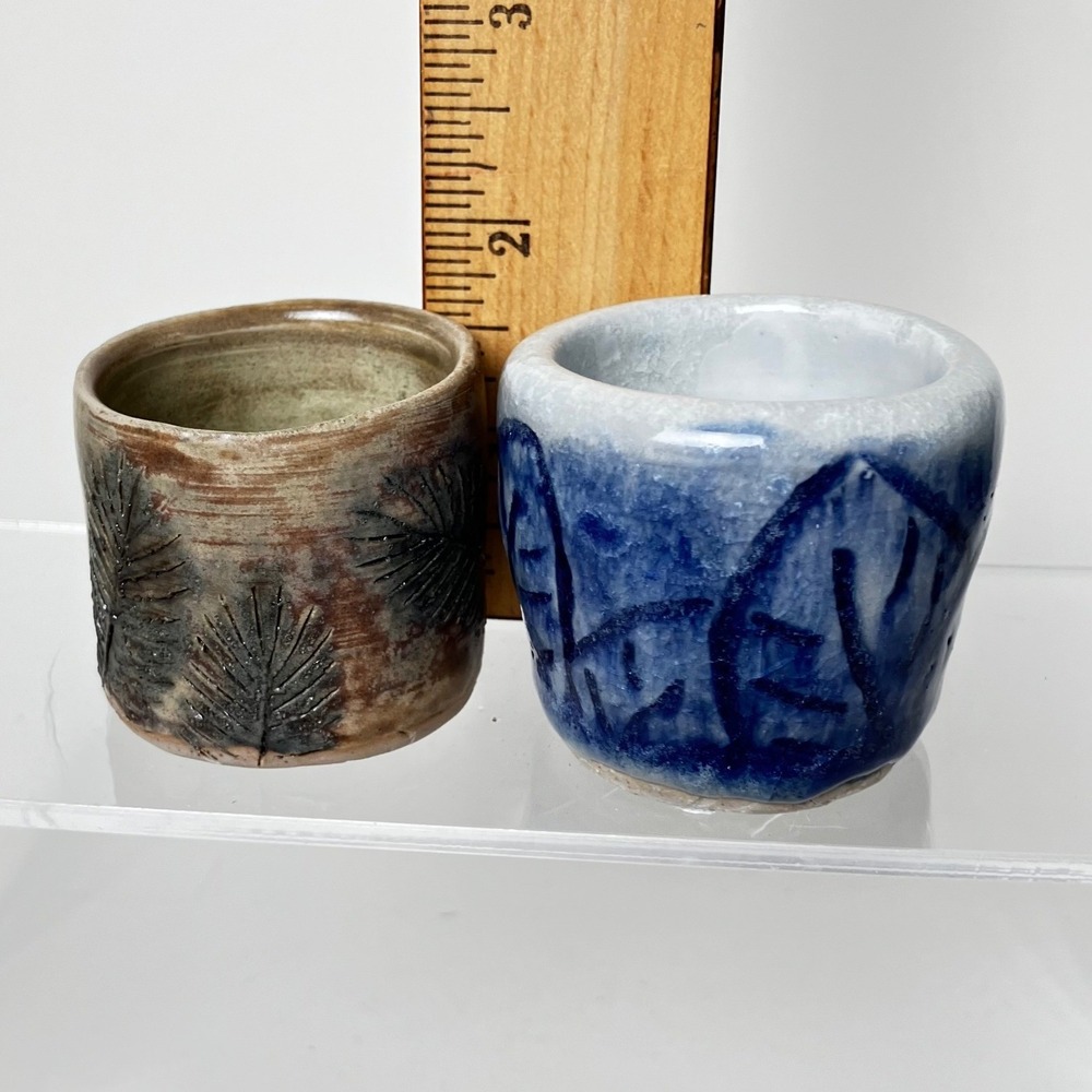 Handmade Studio Pottery Salt Cellars Pinch Bowls Toothpick Match Bowls Set of 2 - Picture 8 of 8